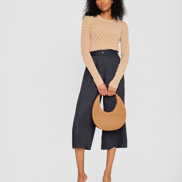 Pointelle Button Back Crew Sweater - New With Tags - NEVER WORN - Beige - Picture 4 of 5